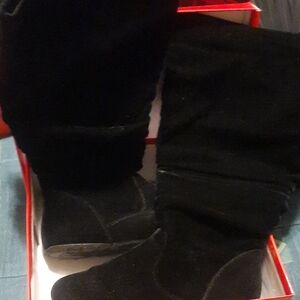 Hot Cakes Black Suede Mid-Calf Heeled Boots